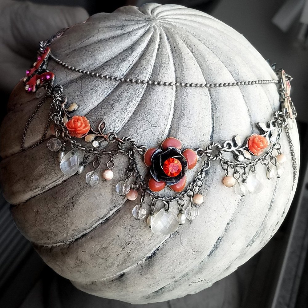Whimsical Butterflies Coral silver necklace